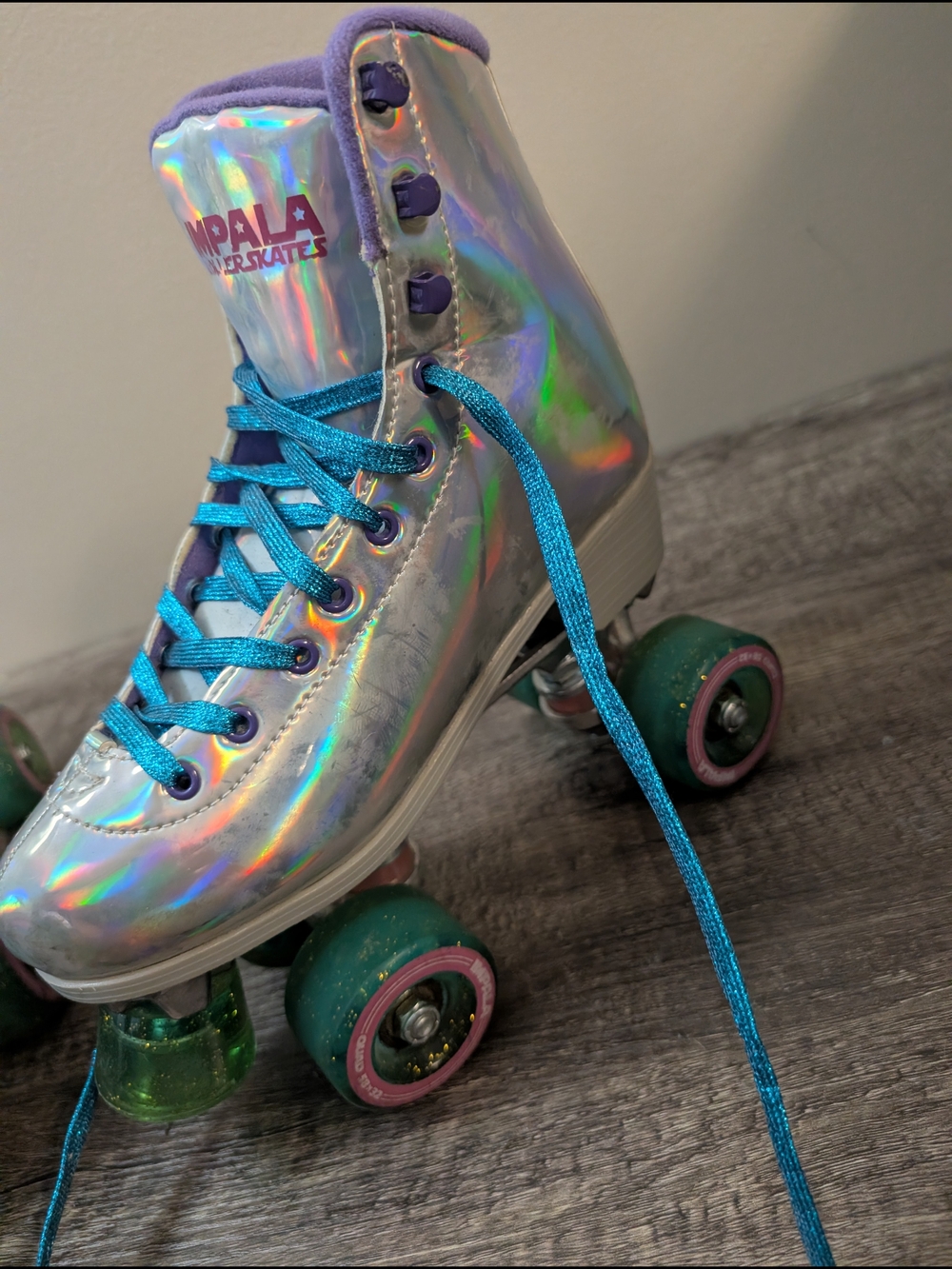 Impala Holographic Roller Skates - Iridescent with Teal Laces